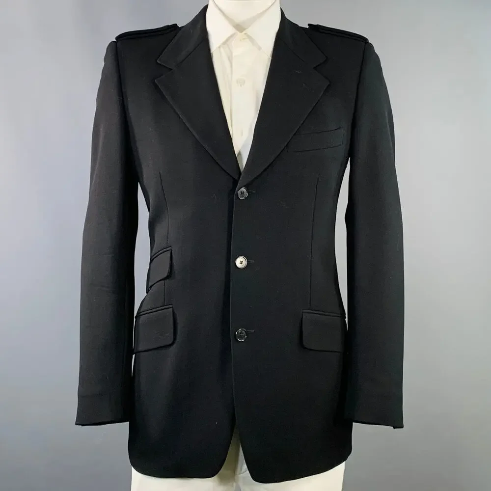 GUCCI Size 42 Black Wool Twill Epaulets Notch Lapel Sport Coat